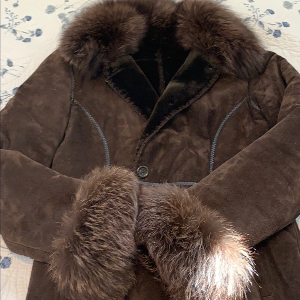 Real Fox Fur!❤️ 100% Genuine Leather Suede Coat